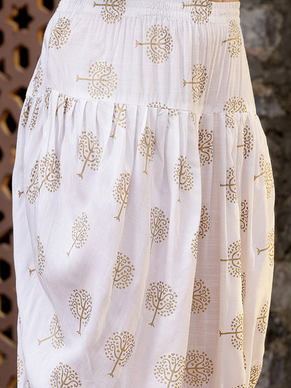 Printed & Embroidered Rayon Kurti with Dhoti Pant