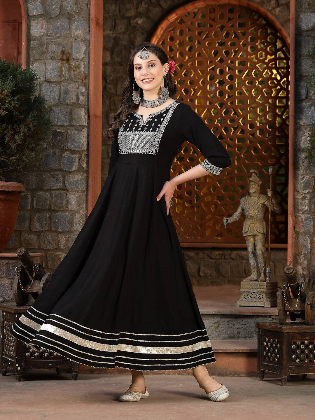 Embroidered Rayon Anarkali Kurta with Dupatta (Pre-Order)