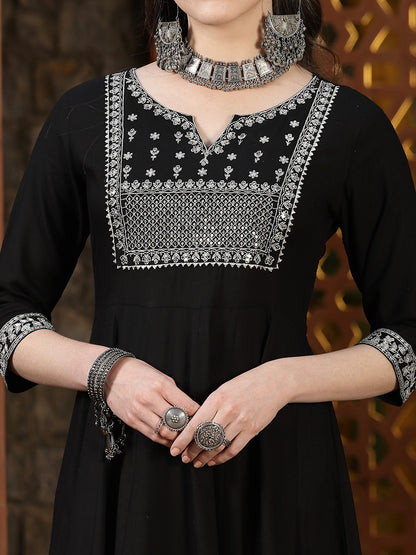 Embroidered Rayon Anarkali Kurta with Dupatta