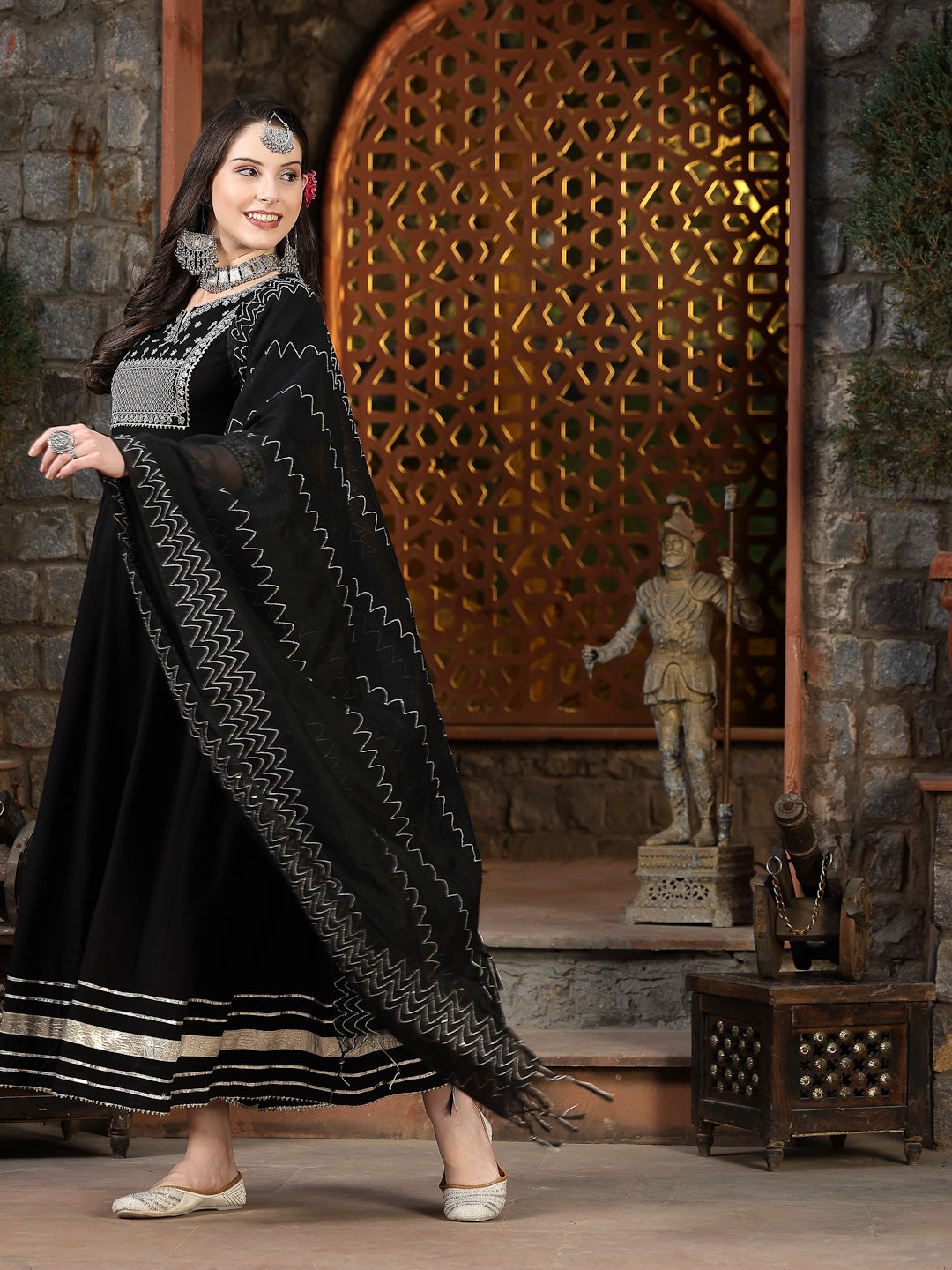 Embroidered Rayon Anarkali Kurta with Dupatta (Pre-Order)