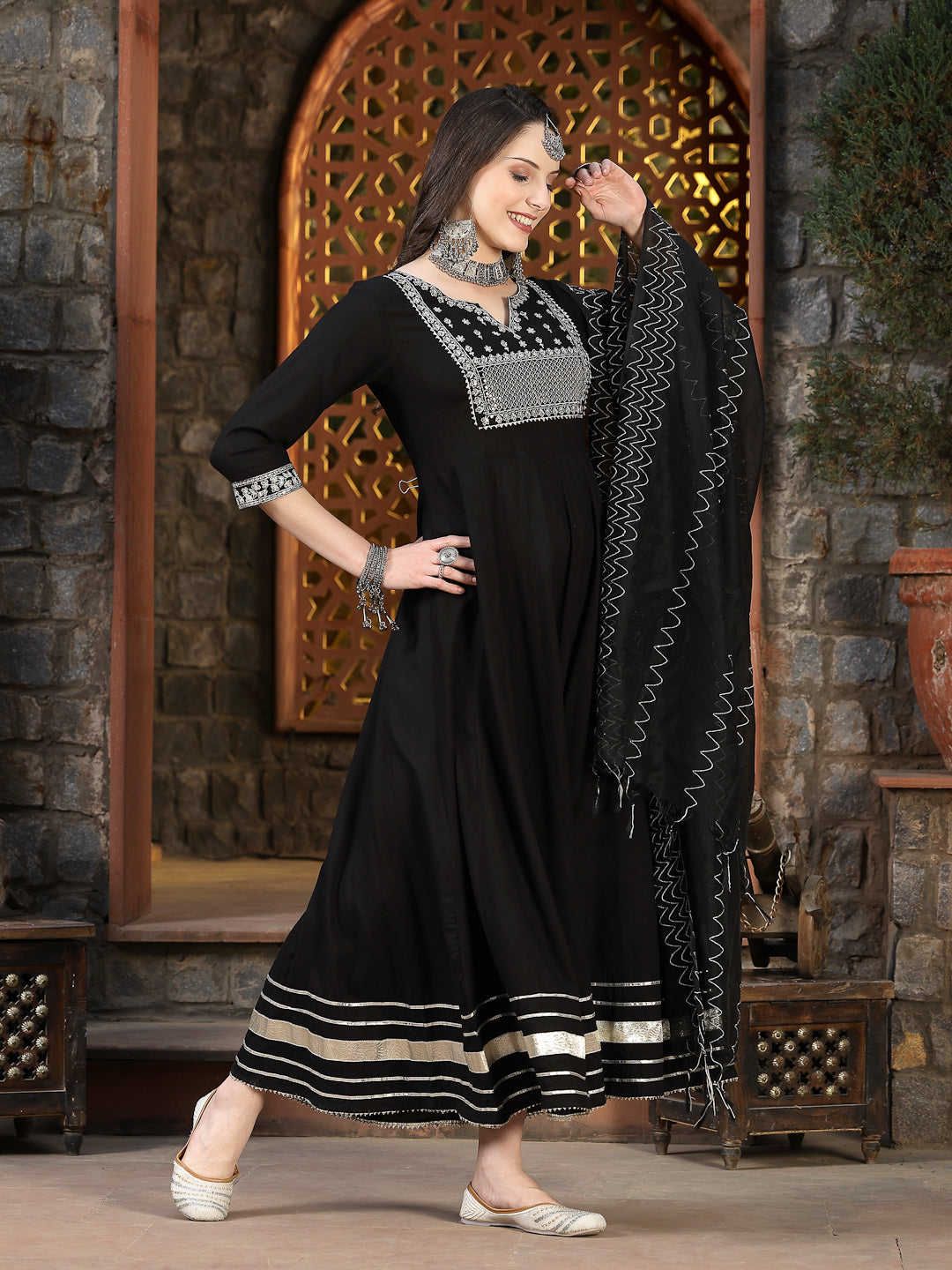 Embroidered Rayon Anarkali Kurta with Dupatta (Pre-Order)