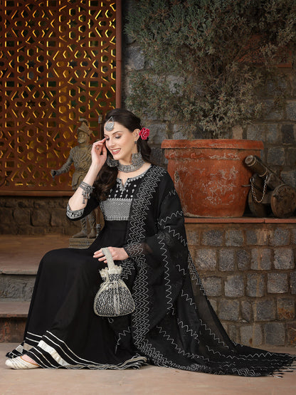 Embroidered Rayon Anarkali Kurta with Dupatta (Pre-Order)