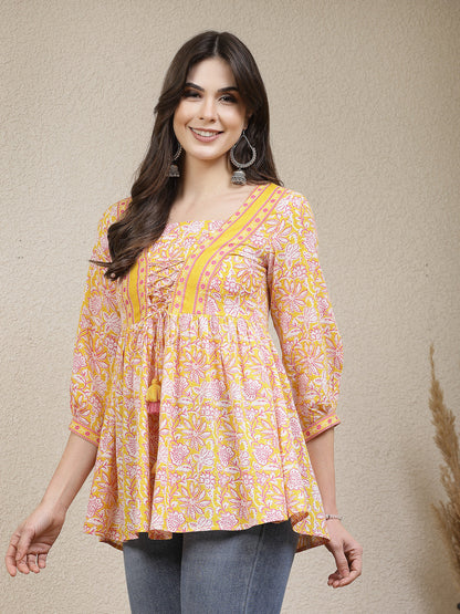 Floral Printed Cotton Peplum Top (Pre-Order)