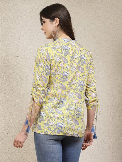 Floral Printed Cotton Shirt Style Top