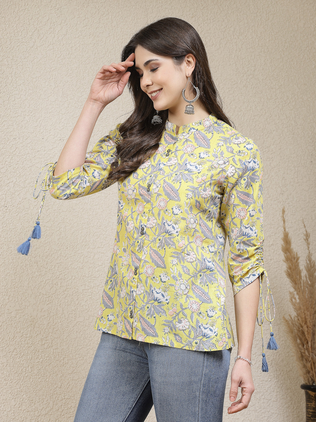 Floral Printed Cotton Shirt Style Top