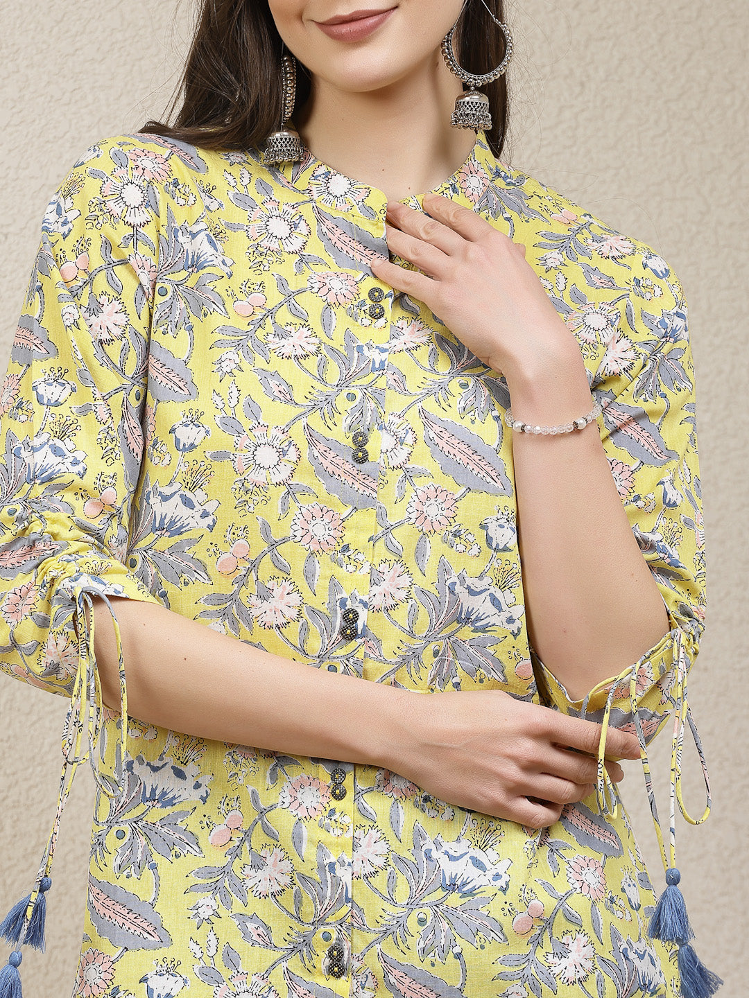 Floral Printed Cotton Shirt Style Top
