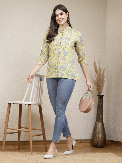 Floral Printed Cotton Shirt Style Top (Pre-Order)