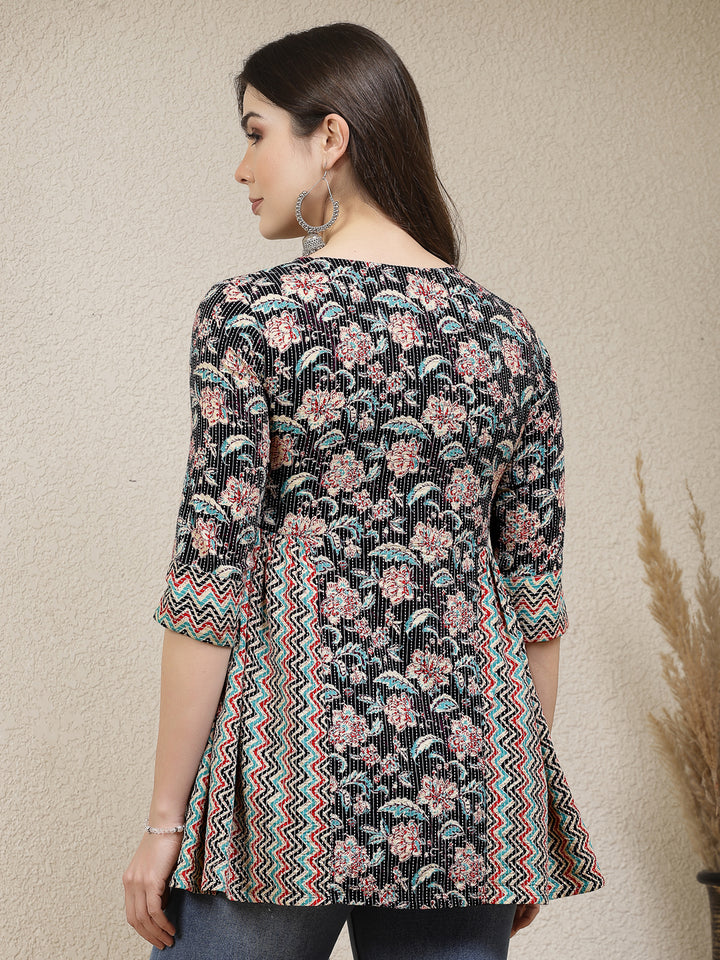 Floral Printed Cotton Peplum Top