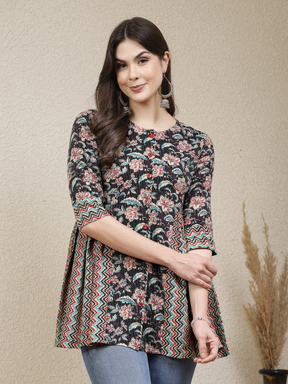 Floral Printed Cotton Peplum Top (Pre-Order)