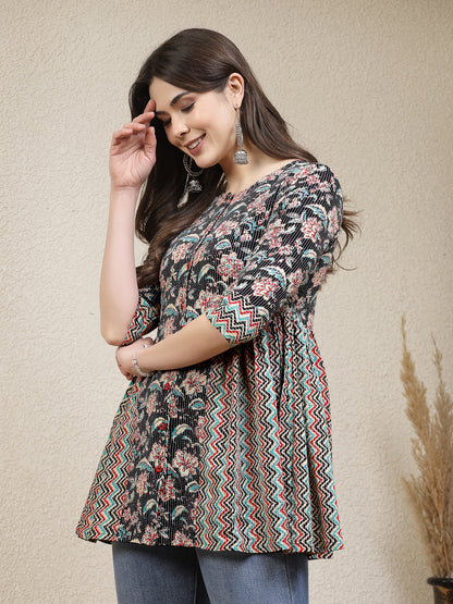 Floral Printed Cotton Peplum Top
