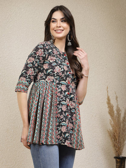 Floral Printed Cotton Peplum Top