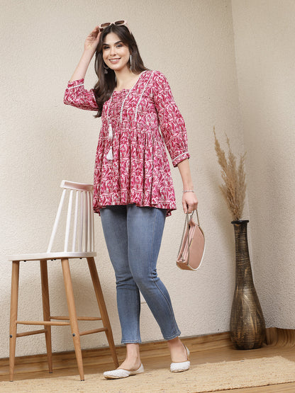 Floral Printed Rayon Peplum Top