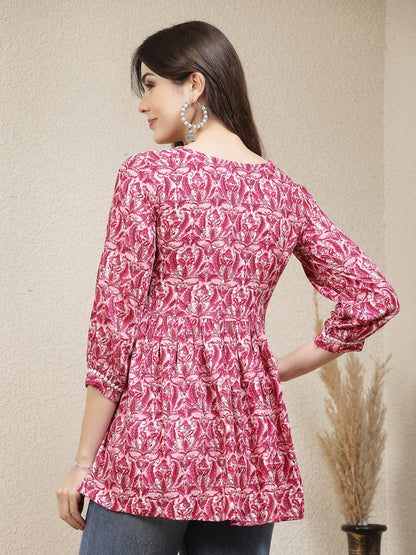 Floral Printed Rayon Peplum Top