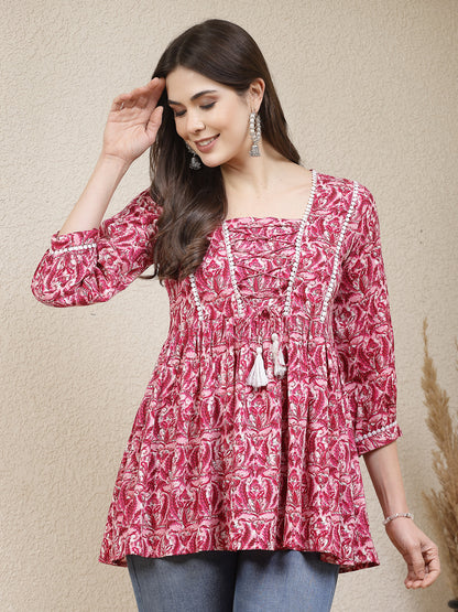Floral Printed Rayon Peplum Top