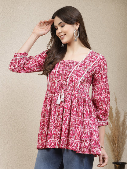 Floral Printed Rayon Peplum Top