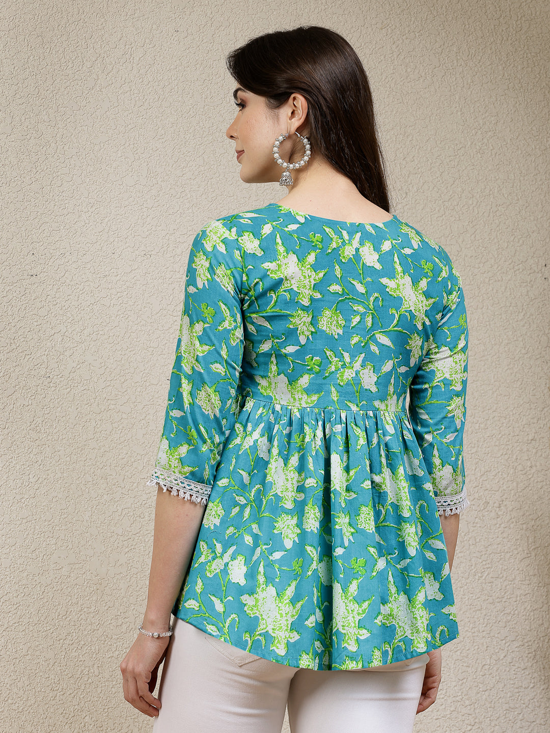 Floral Printed Cotton Peplum Top (Pre-Order)