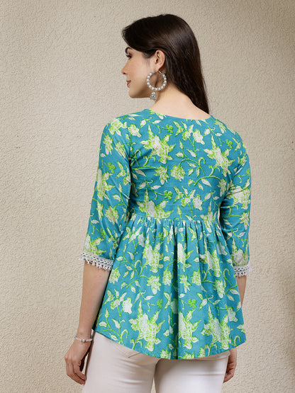 Floral Printed Cotton Peplum Top (Pre-Order)