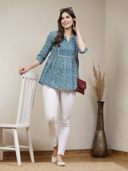Floral Printed Cotton Peplum Top