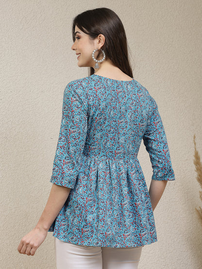 Floral Printed Cotton Peplum Top