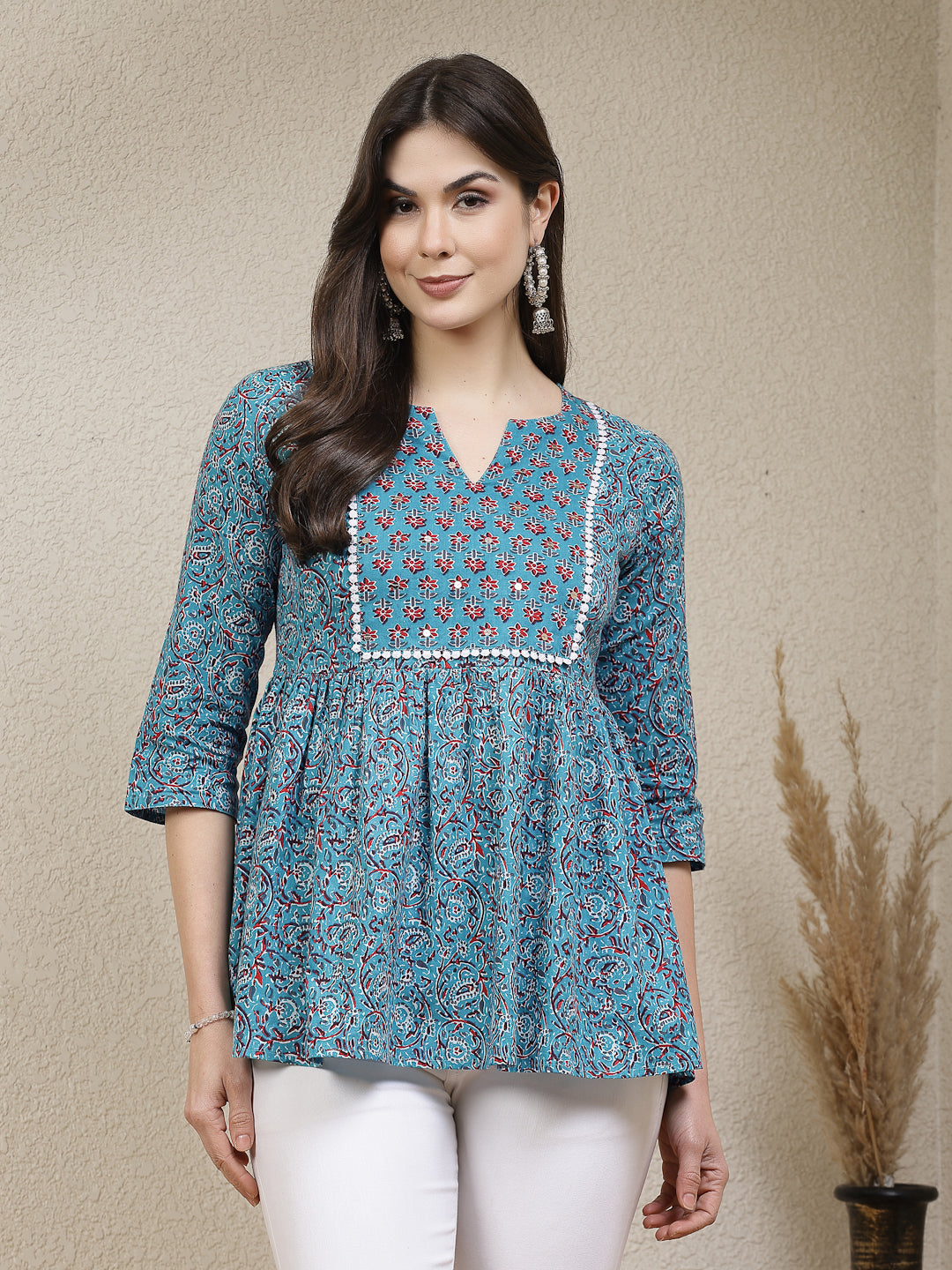 Floral Printed Cotton Peplum Top