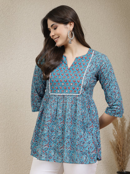 Floral Printed Cotton Peplum Top