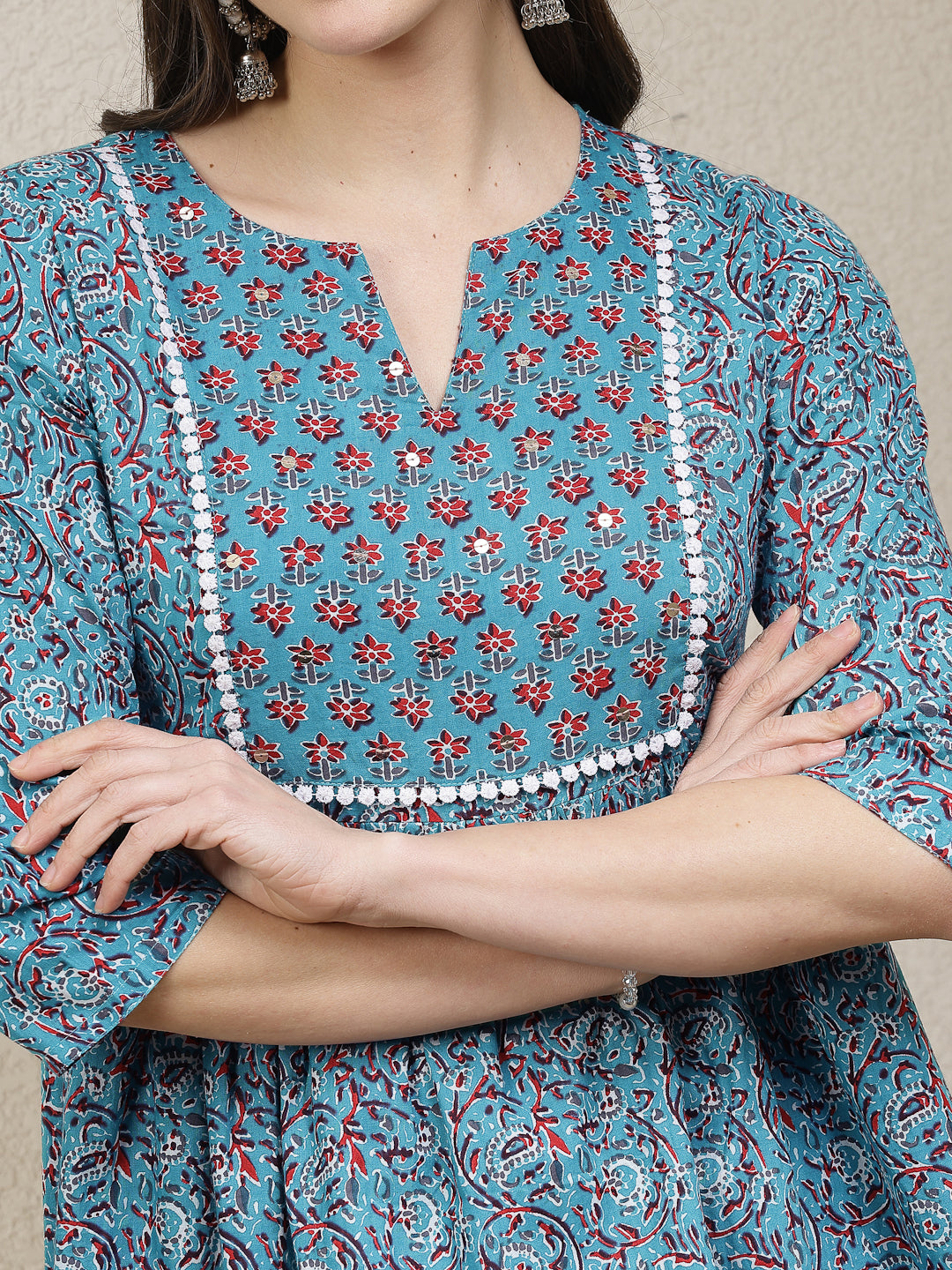 Floral Printed Cotton Peplum Top