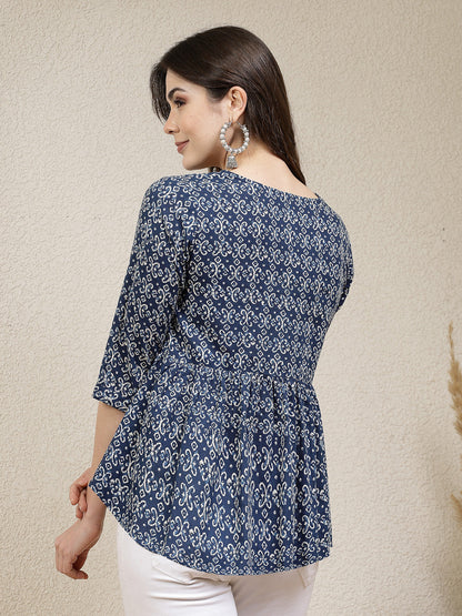 Ethnic Motif Printed Cotton Peplum Top (Pre-Order)