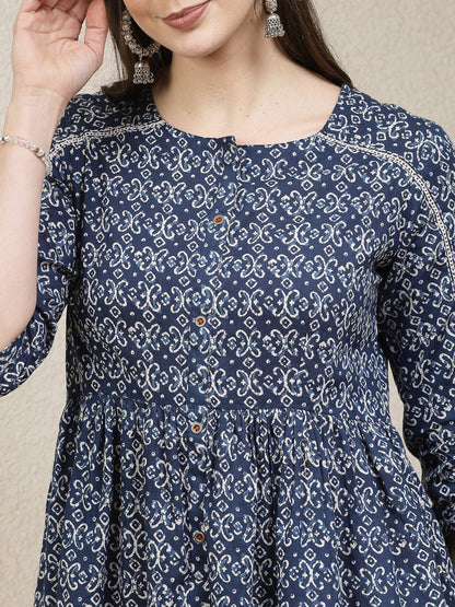 Ethnic Motif Printed Cotton Peplum Top (Pre-Order)