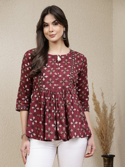 Dabu Printed Cotton Peplum Top