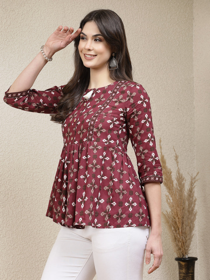 Dabu Printed Cotton Peplum Top
