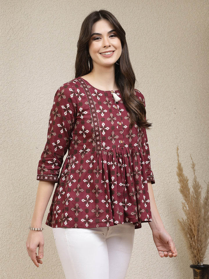 Dabu Printed Cotton Peplum Top
