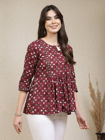 Dabu Printed Cotton Peplum Top (Pre-Order)