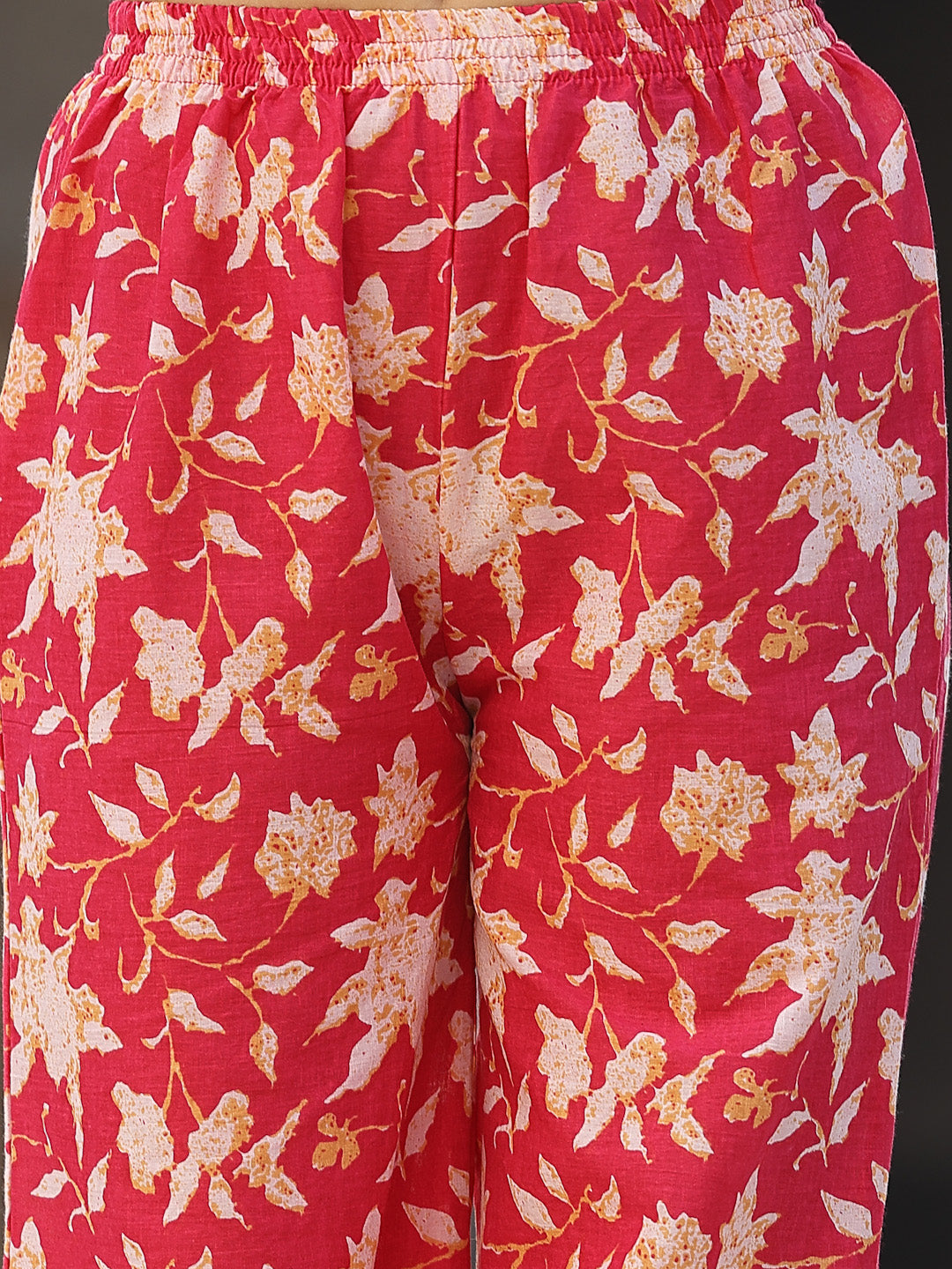 Floral Printed Cotton Pleated Kurta Palazzo Dupatta Set