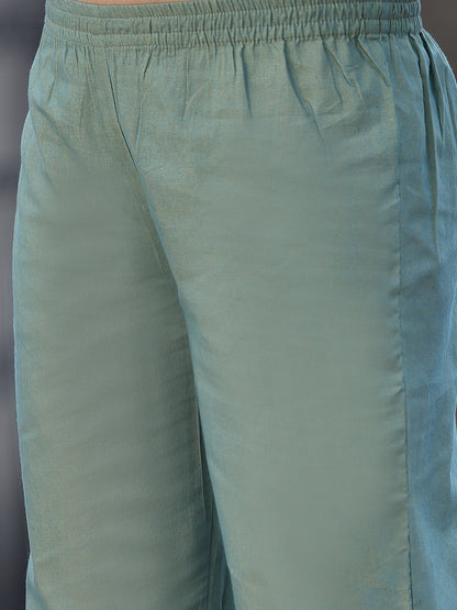 Woven Design & Embroidered Cotton Blend Straight Kurta with Pant & Dupatta
