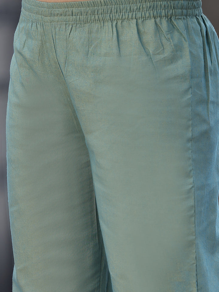 Woven Design &amp; Embroidered Cotton Blend Straight Kurta with Pant &amp; Dupatta