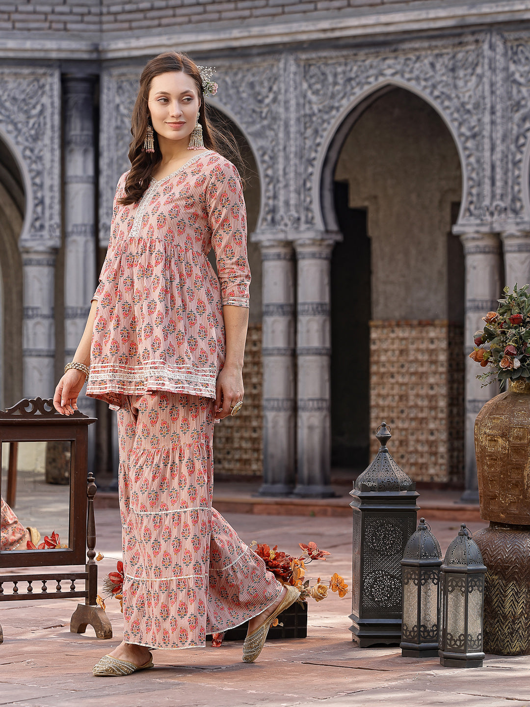 Floral Printed Rayon Kurta Sharara Dupatta Set