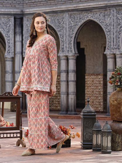 Floral Printed Rayon Kurta Sharara Dupatta Set