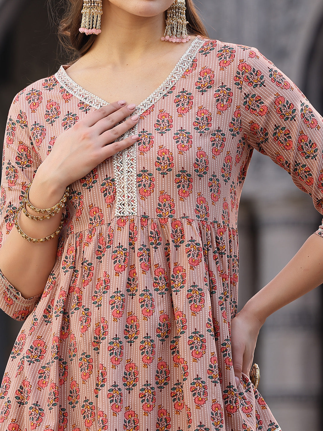Floral Printed Rayon Kurta Sharara Dupatta Set
