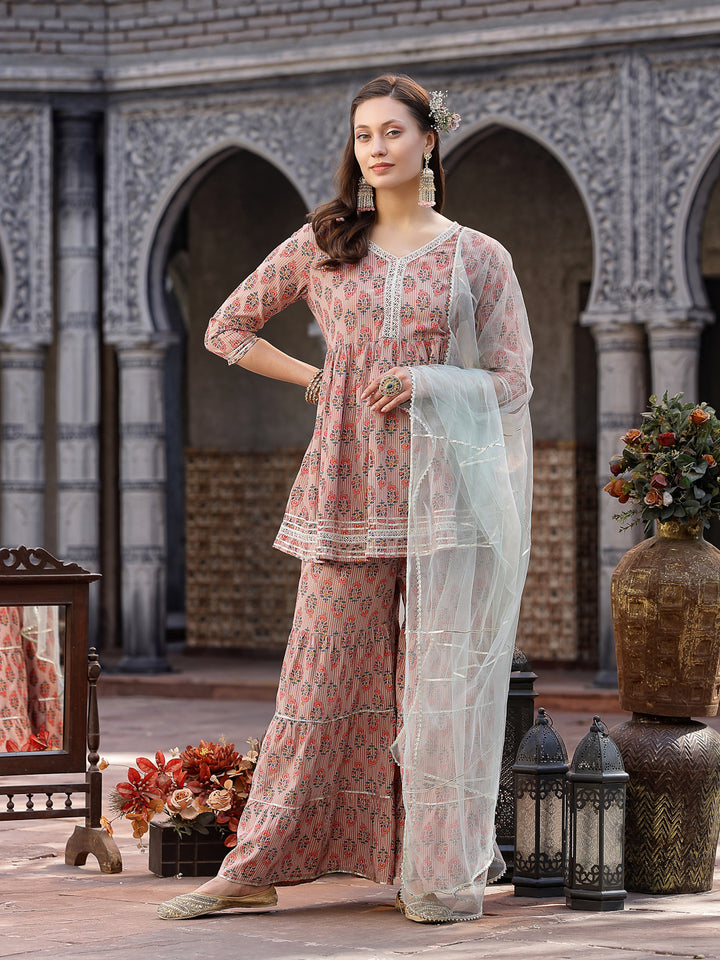 Floral Printed Rayon Kurta Sharara Dupatta Set