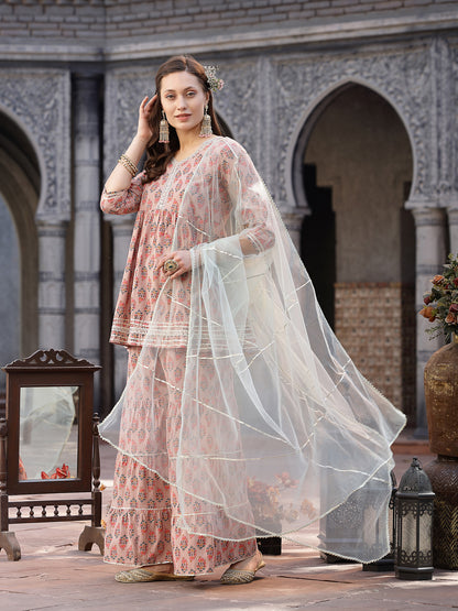 Floral Printed Rayon Kurta Sharara Dupatta Set