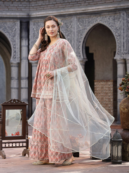 Floral Printed Rayon Kurta Sharara Dupatta Set (Pre-Order)