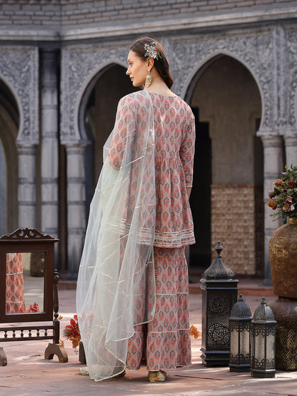 Floral Printed Rayon Kurta Sharara Dupatta Set