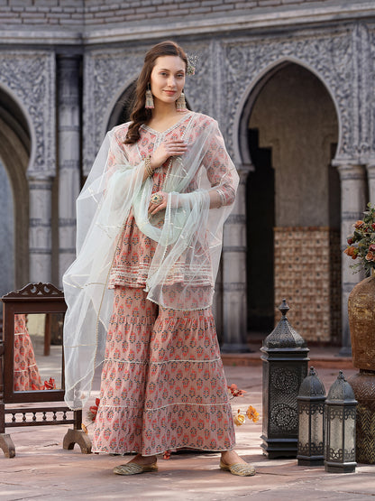 Floral Printed Rayon Kurta Sharara Dupatta Set