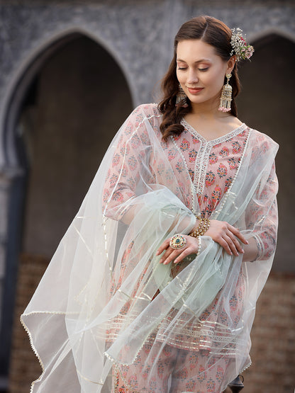 Floral Printed Rayon Kurta Sharara Dupatta Set