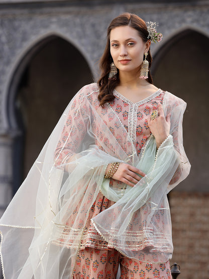 Floral Printed Rayon Kurta Sharara Dupatta Set