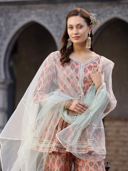 Floral Printed Rayon Kurta Sharara Dupatta Set (Pre-Order)