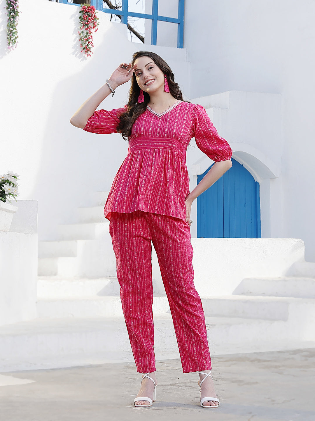 Woven Design Cotton Co-Ord Set – Trendphoria