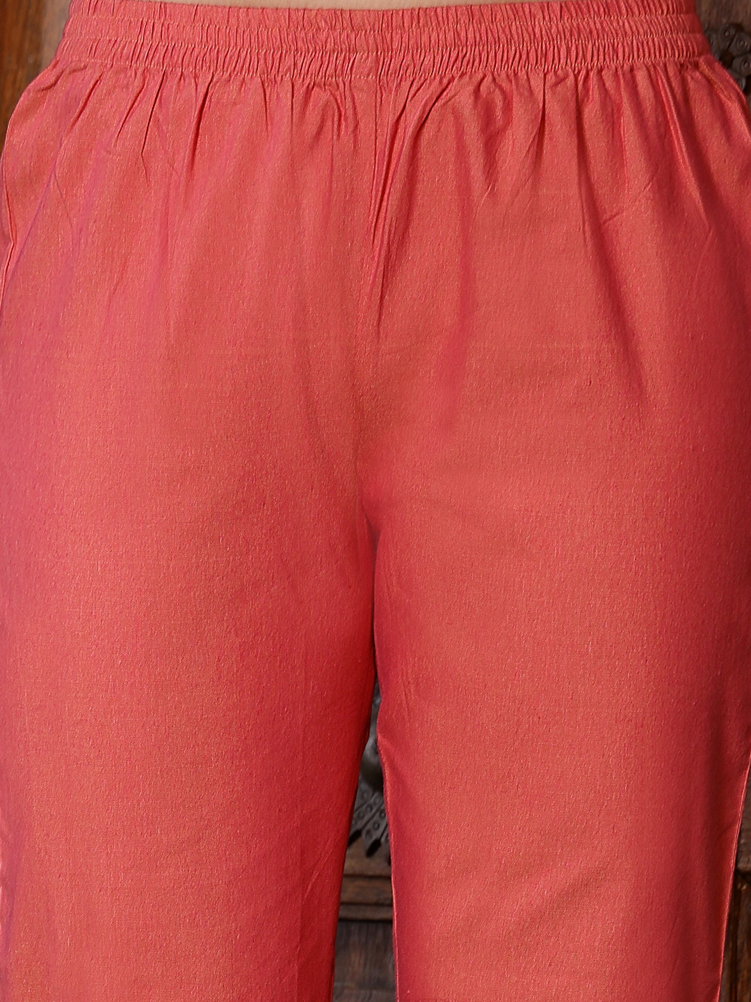 Woven Design &amp; Embroidered Cotton Blend Straight Kurta with Pant &amp; Dupatta