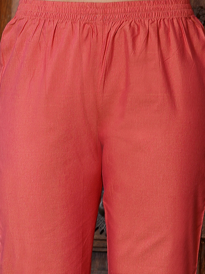 Woven Design &amp; Embroidered Cotton Blend Straight Kurta with Pant &amp; Dupatta