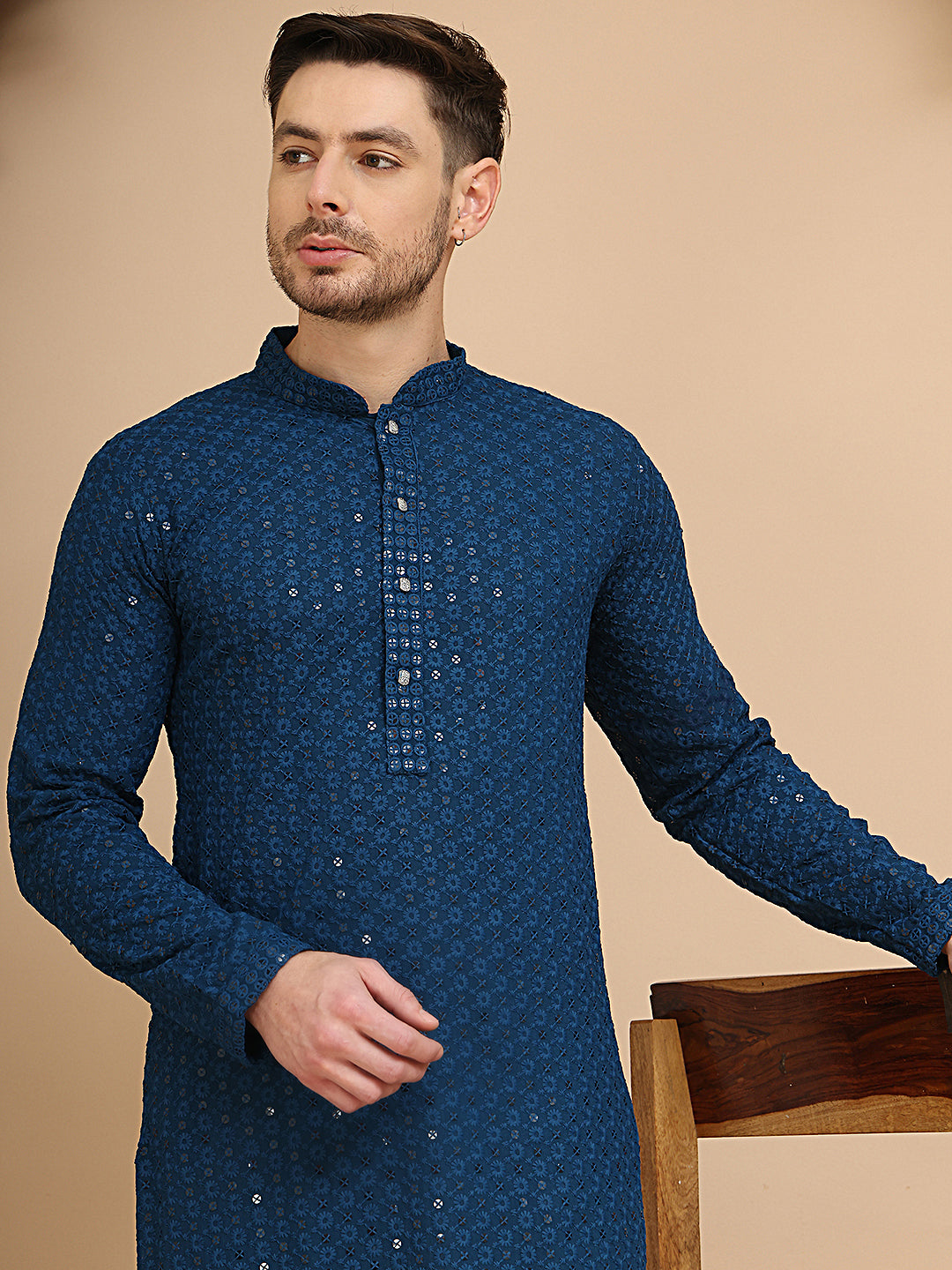 Chikankari Kurta With Churidar Set For Men